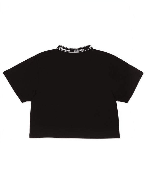 Ellesse Dame Crop Grafisk T-Shirt Top UK 12 Medium Sort Bomuld