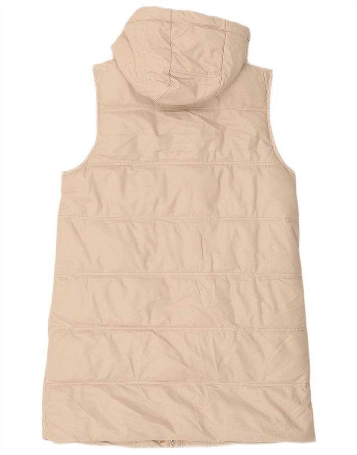Zara Womens Hooded Sleeveless Padded Jacket UK 14 Medium Beige Polyester