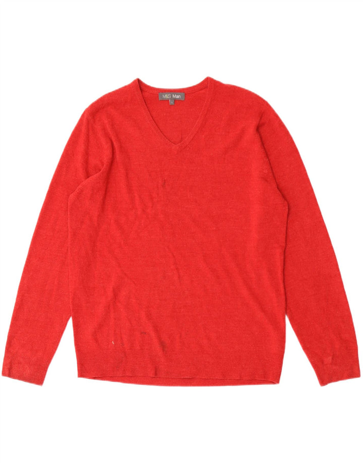Marks & Spencer Mens V-Neck Jumper Sweater Large Red Acrylic