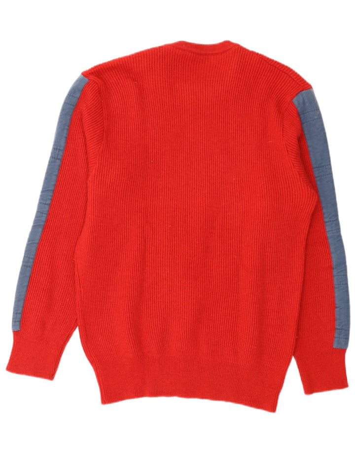 VINTAGE Mens Crew Neck Jumper Sweater IT 52 Large Red Colourblock Wool