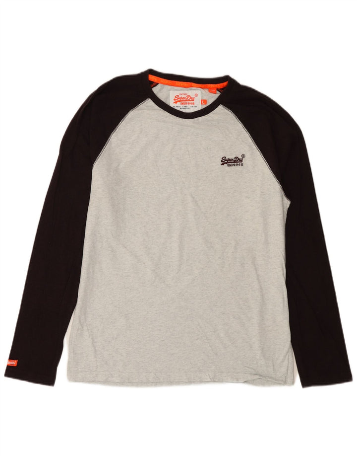 Superdry Mens Top Long Sleeve Large Grey Colourblock Cotton