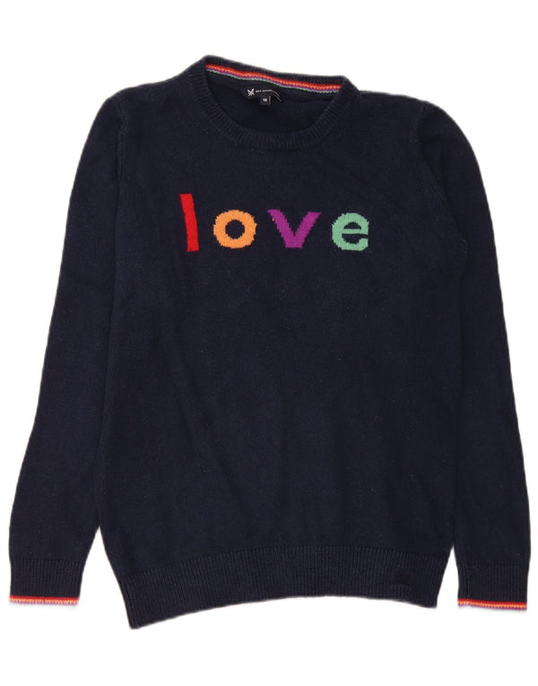 Crew Clothing Womens Graphic Neck Jumper Sweater UK 12 Medium Navy Blue