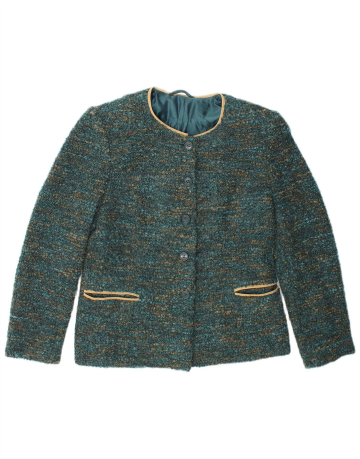 Giacca blazer vintage da donna a 4 bottoni UK 12 verde medio screziato