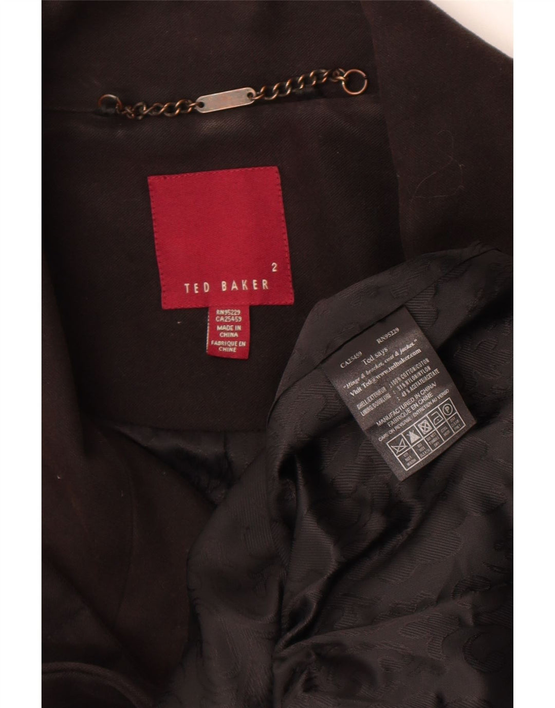 Ted Baker Womens Pea Coat Størrelse 2 Small Black Bomuld