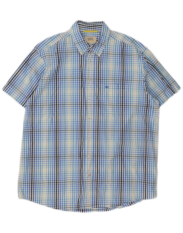 Camel Active Herren-Kurzarmhemd XL aus blauer Gingham-Baumwolle