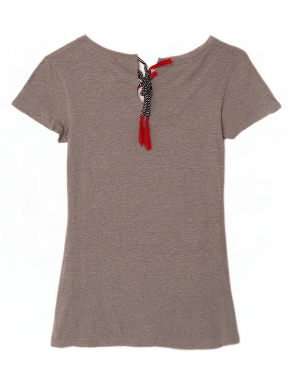Desigual Camiseta gráfica para mujer Top UK 10 Small Grey Flecked Butterfly