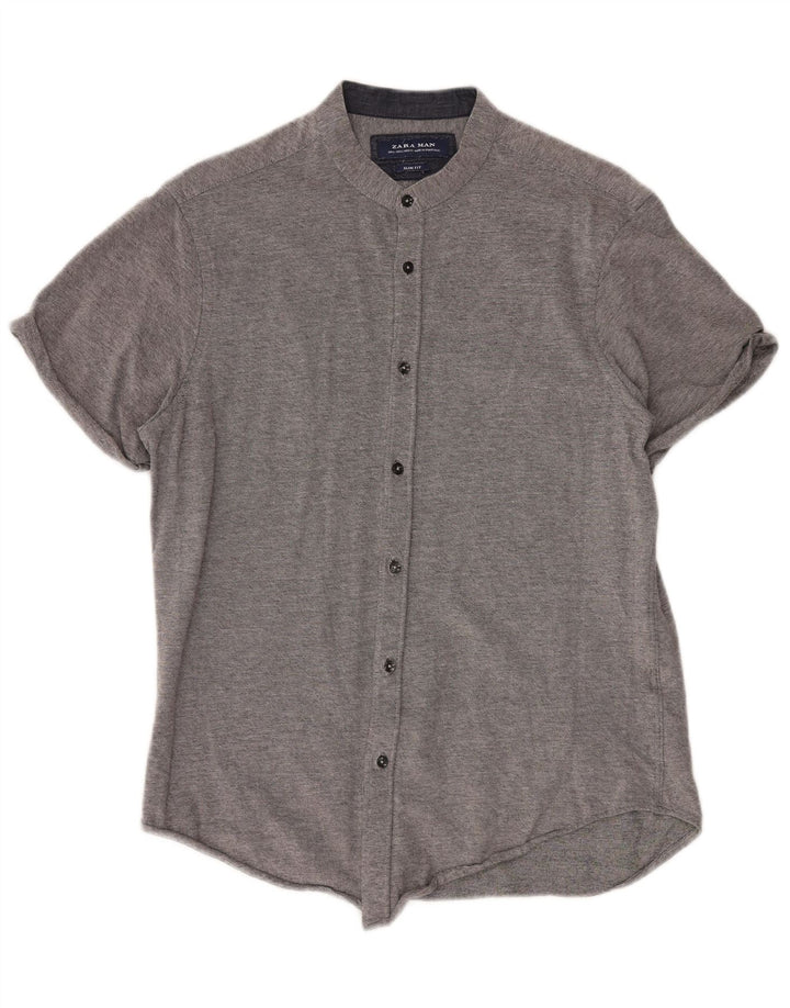 Zara Mens Short Sleeve Slim Fit Shirt Large Grey