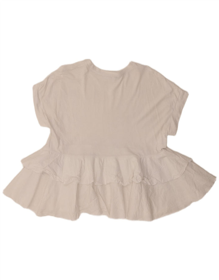 Zara Womens Ruffle Front Blouse Top UK 10 Small White Cotton