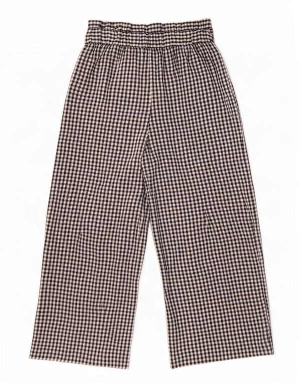 Zara Womens Wide Leg Capri Trousers Medium W28 L22 Navy Blue Gingham