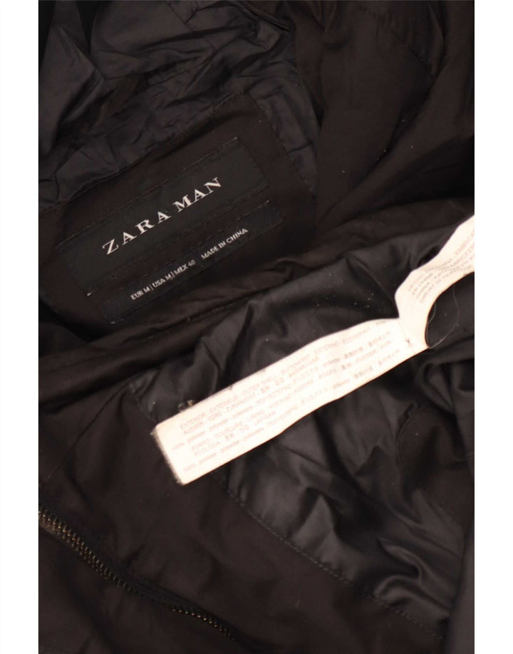Zara Hombre Chaqueta Acolchada Con Capucha UK 38 Medium Negro Poliéster