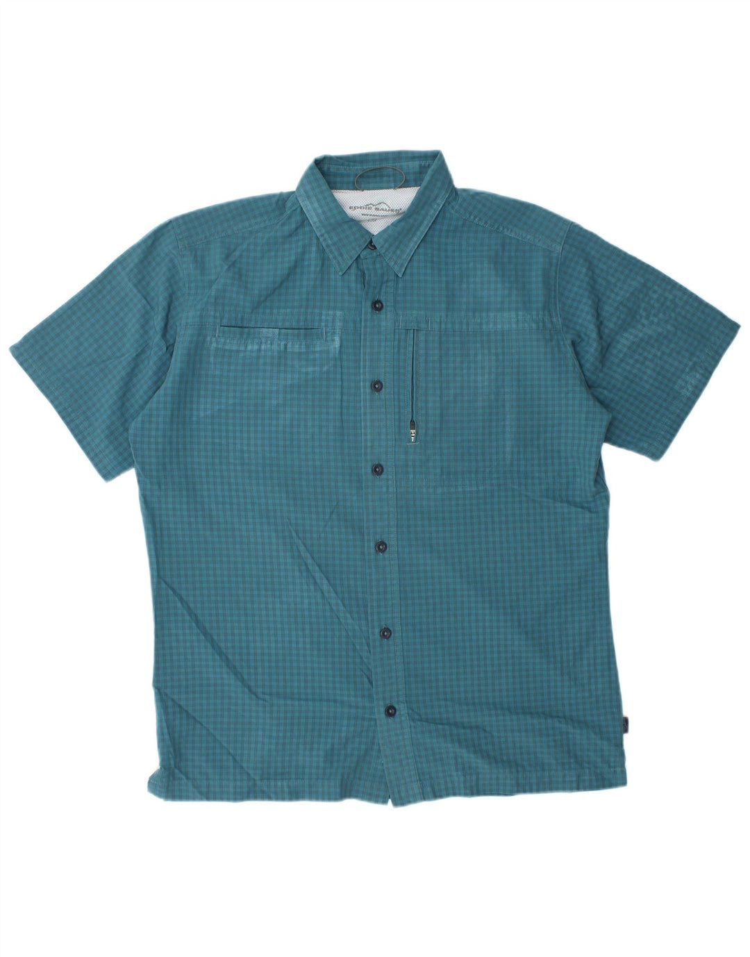 EDDIE BAUER Mens Short Sleeve Shirt Medium Blue Gingham Polyester