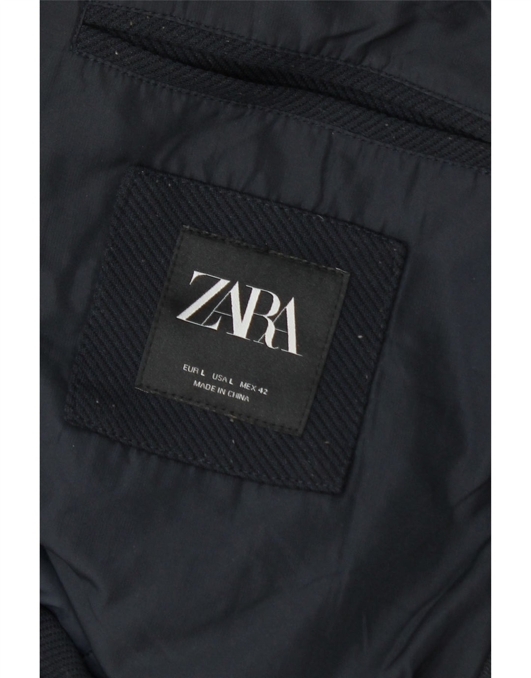 Zara Mens Hooded Padded Coat UK 40 Large Navy Blue Polyester Winter