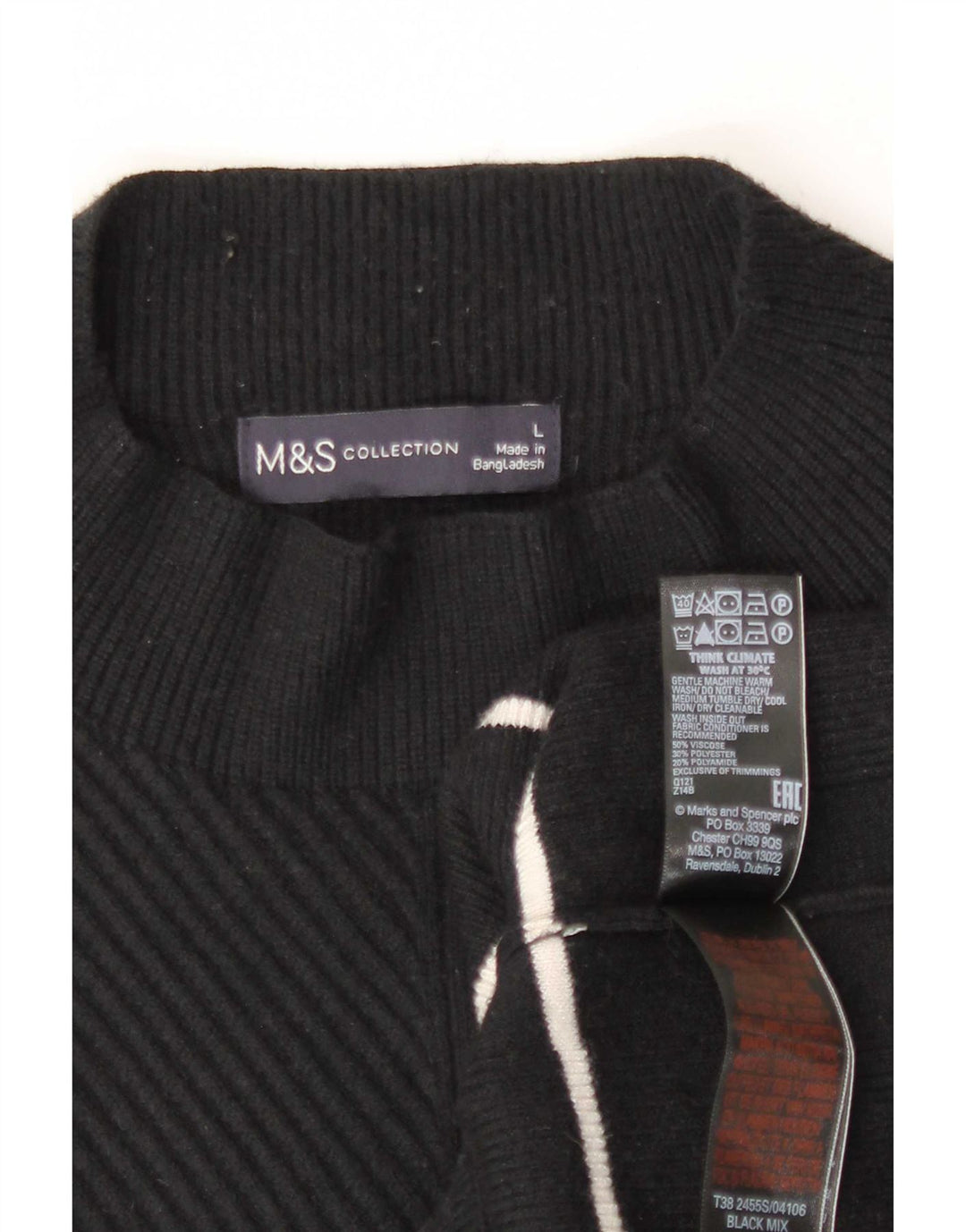 Maglione maglione a collo alto da donna Marks & Spencer UK 16 grandi righe nere