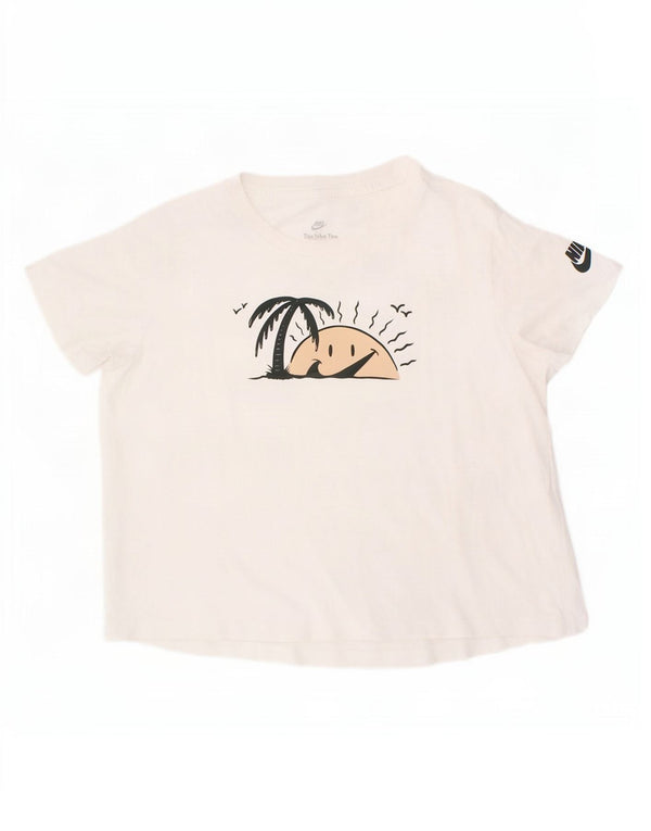 Nike Girls Graphic T-Shirt Top 12-13 Years Large White Cotton