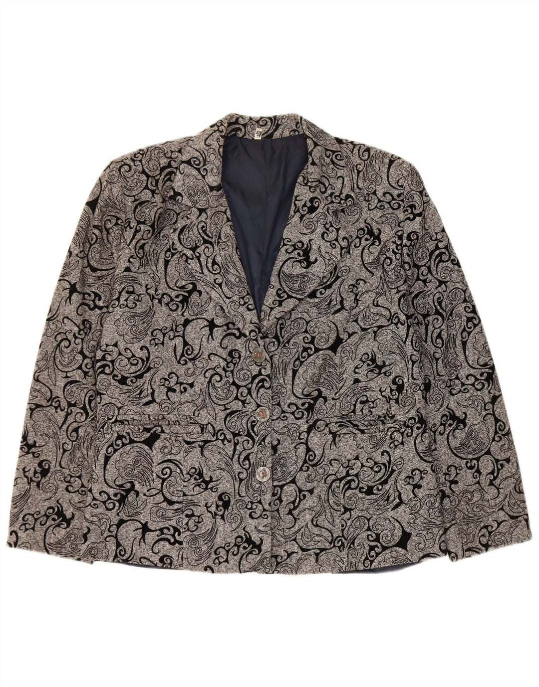 Vintage női 3 gombos blézer dzseki IT 48 XL szürke Paisley