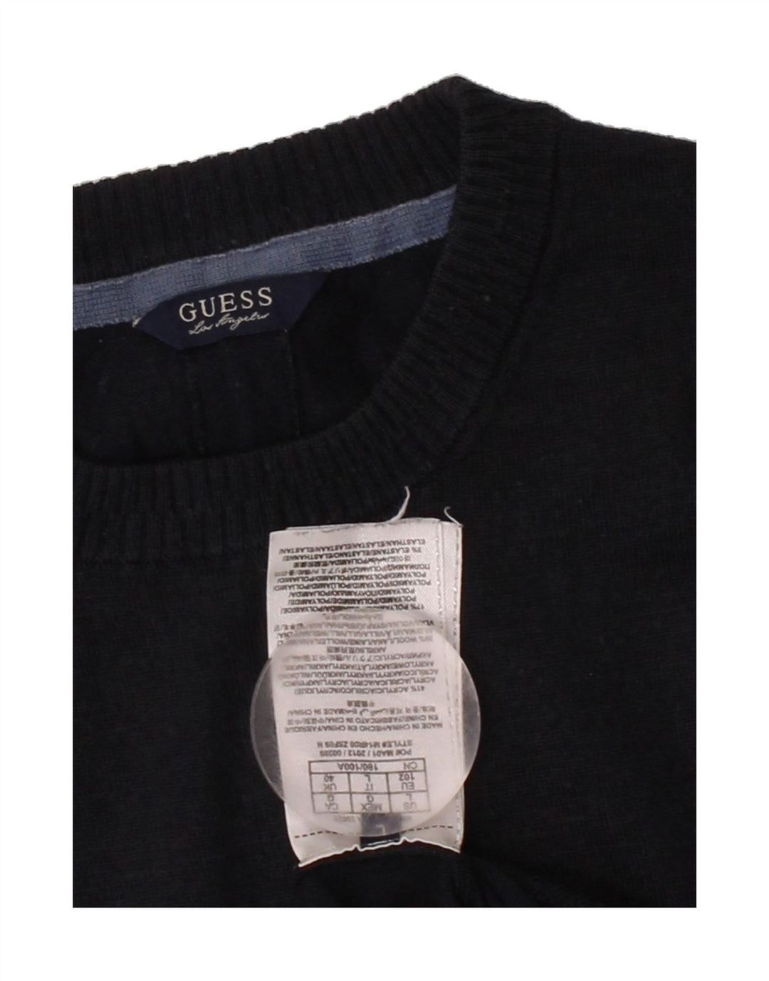 GUESS Mens Crew Neck Jumper Sweater Large Navy Blue Acrylic Vintage Guess and Second-Hand Guess from Messina Hembry 