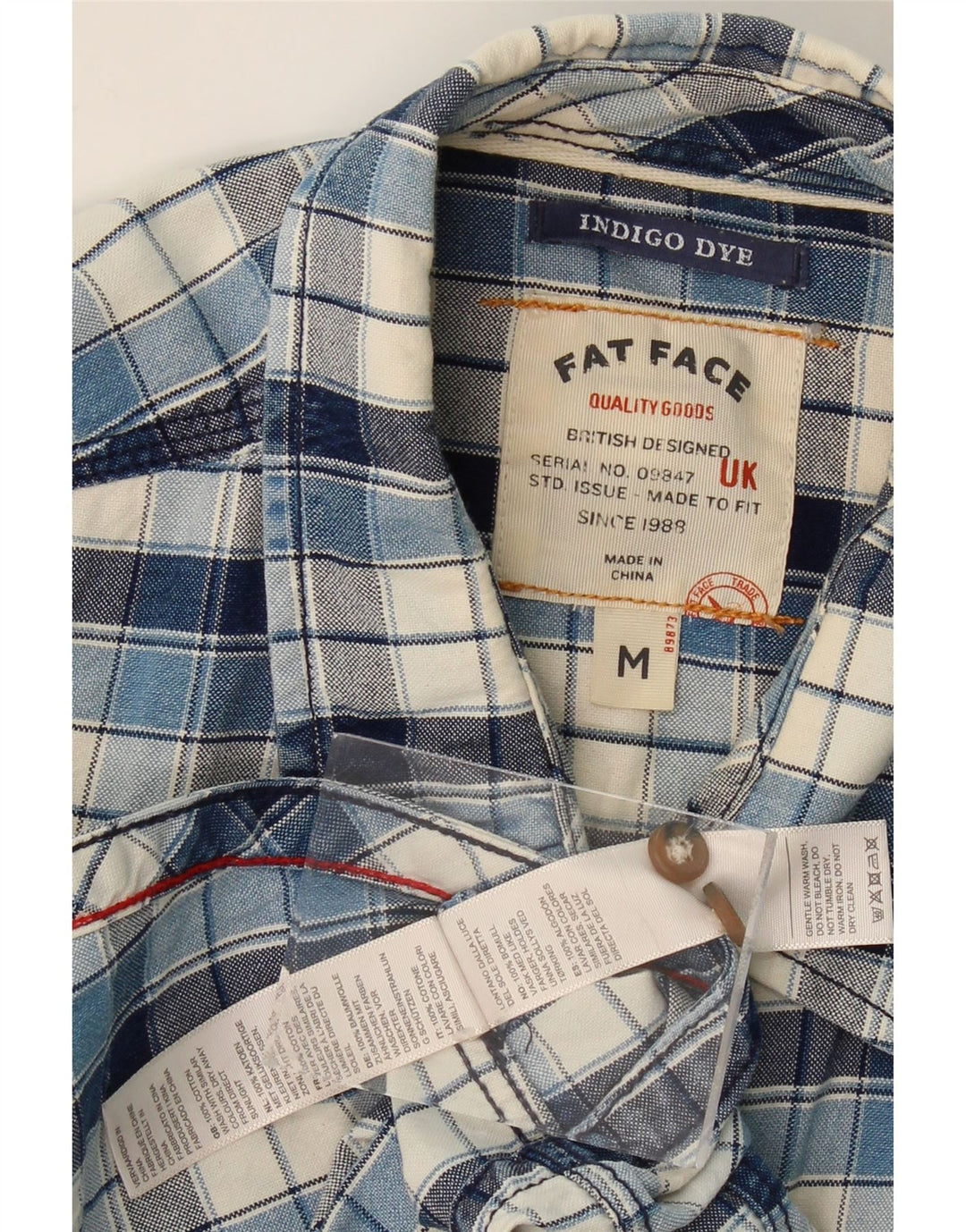 FAT FACE Mens Shirt Medium Navy Blue Check Cotton