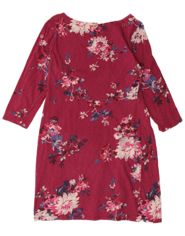 Joules Womens 3/4 Sleeve Sheath Dress UK 14 Large Pink Floral Cotton