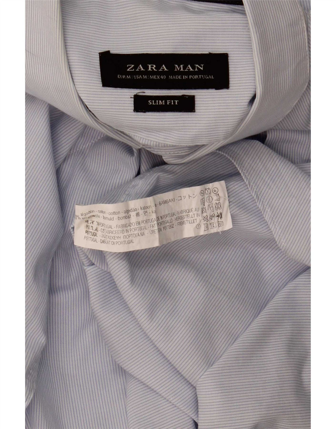 Zara Mens Slim Fit Shirt Medium Blue Pinstripe Cotton