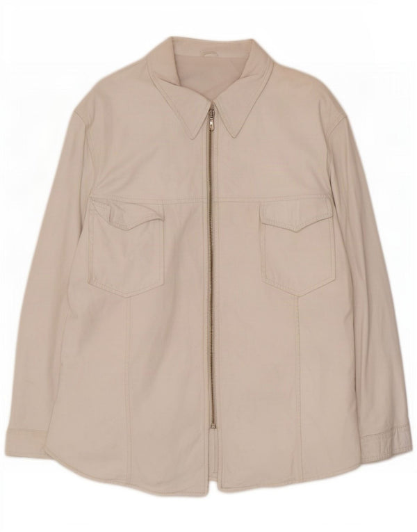 Vintage Dame Overshirt Læder Skjorte IT 46 Large White