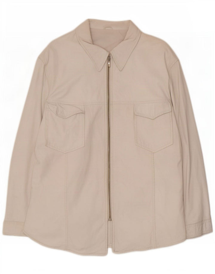 Vintage Damen Overshirt Lederhemd IT 46 Large Weiß