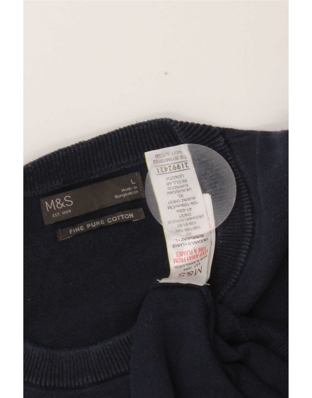 Marks & Spencer Mens Crew Neck Jumper Sweater Large Navy Blue Cotton
