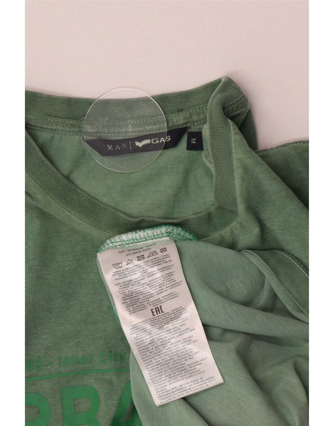 Gas Mens Graphic T-Shirt Top Medium Green Cotton