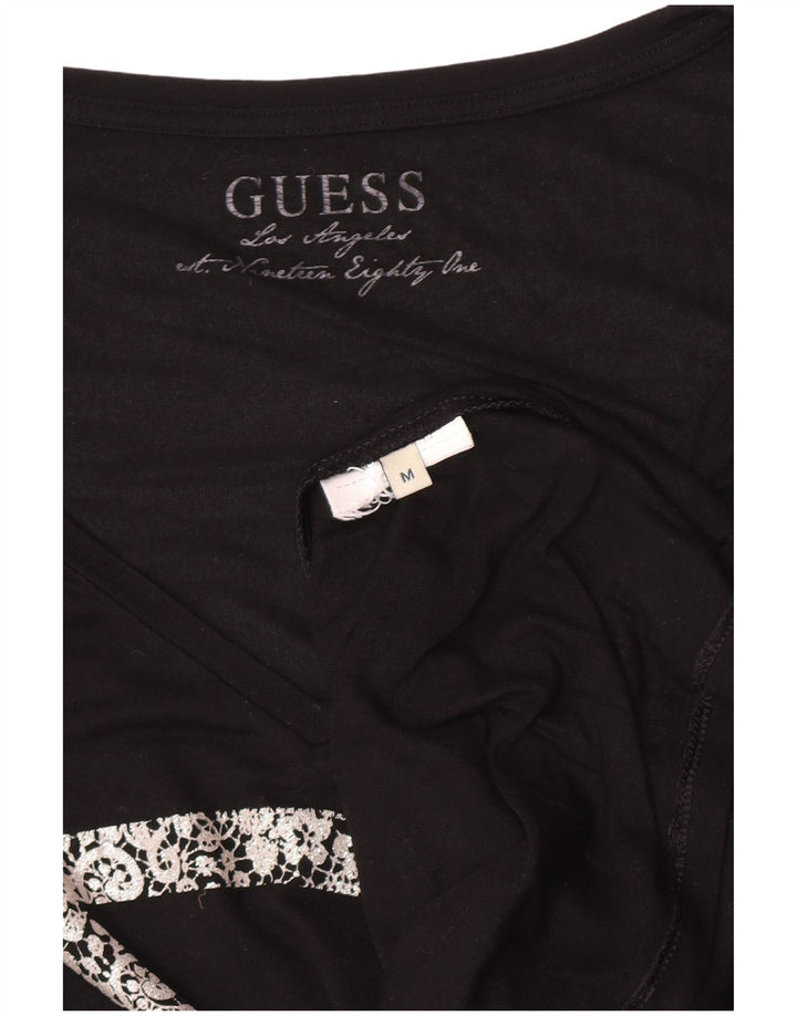 Guess Womens Graphic Top Long Sleeve UK 12 Medium Black