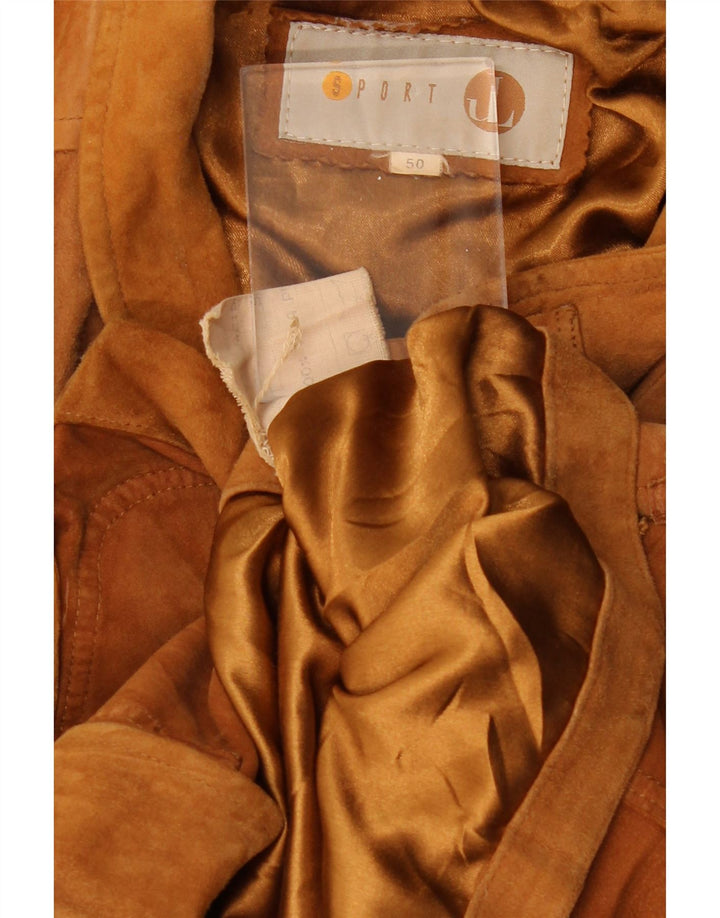 VINTAGE Mens Suede Jacket IT 50 Large Beige Leather