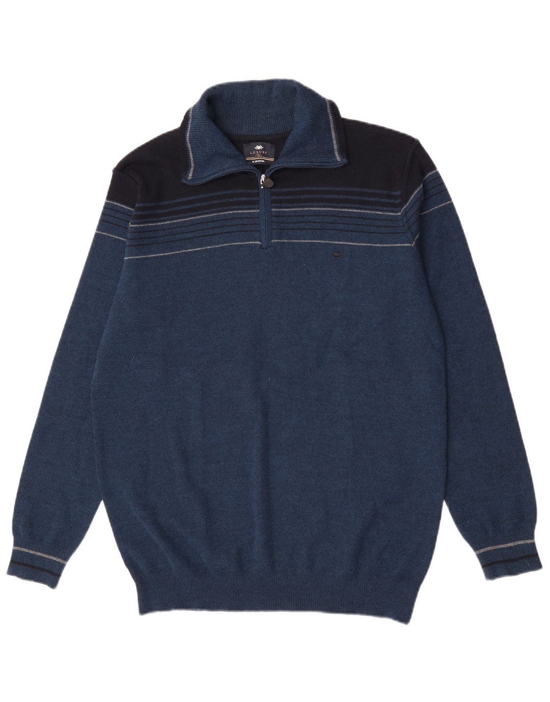 Il Granchio Mens Zip Neck Jumper Sweater Medium Navy Blue Colourblock Wool