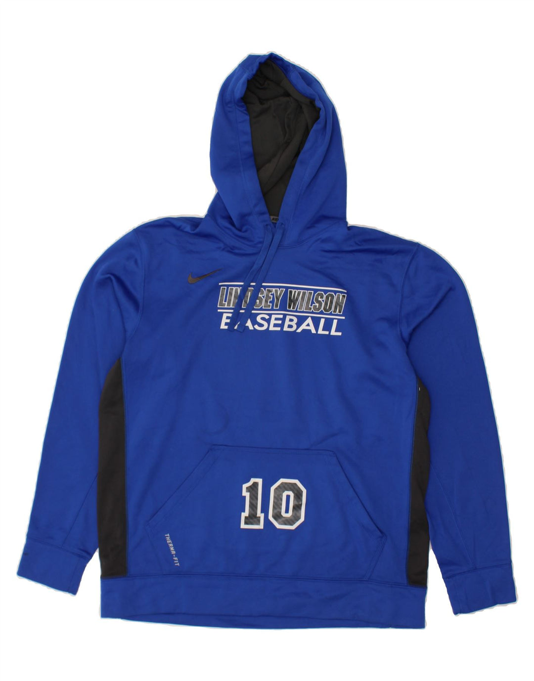 NIKE Mens Baseball Graphic Hoodie Jumper Large Blue Colourblock Polyester Vintage Nike and Second-Hand Nike from Messina Hembry 