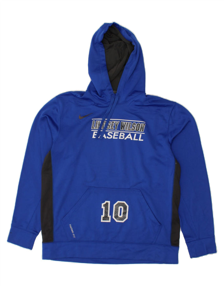 NIKE Mens Baseball Graphic Hoodie Jumper Large Blue Colourblock Polyester Vintage Nike and Second-Hand Nike from Messina Hembry 