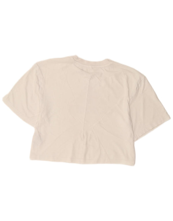 Adidas Womens Crop Graphic T-Shirt Top UK 6 XS Blanc Coton