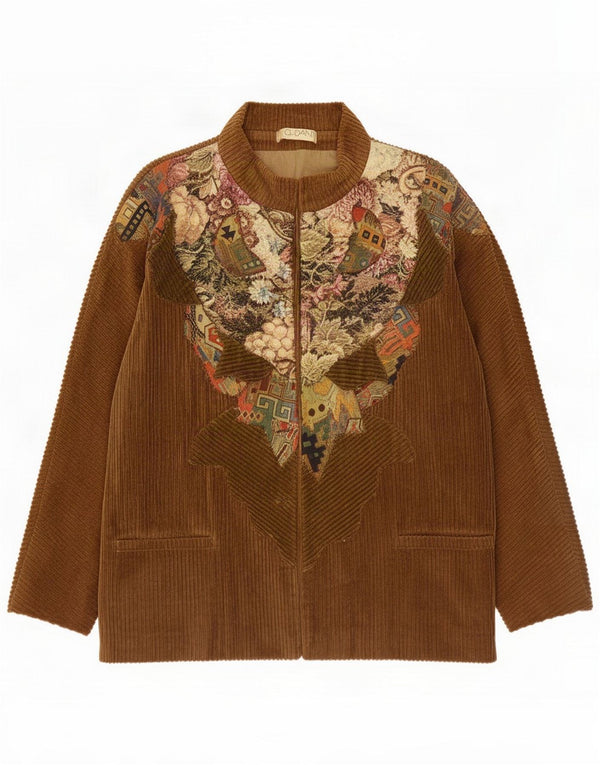 Vintage Womens Corduroy Jacket UK 16 Large Brown Patchwork Cotton