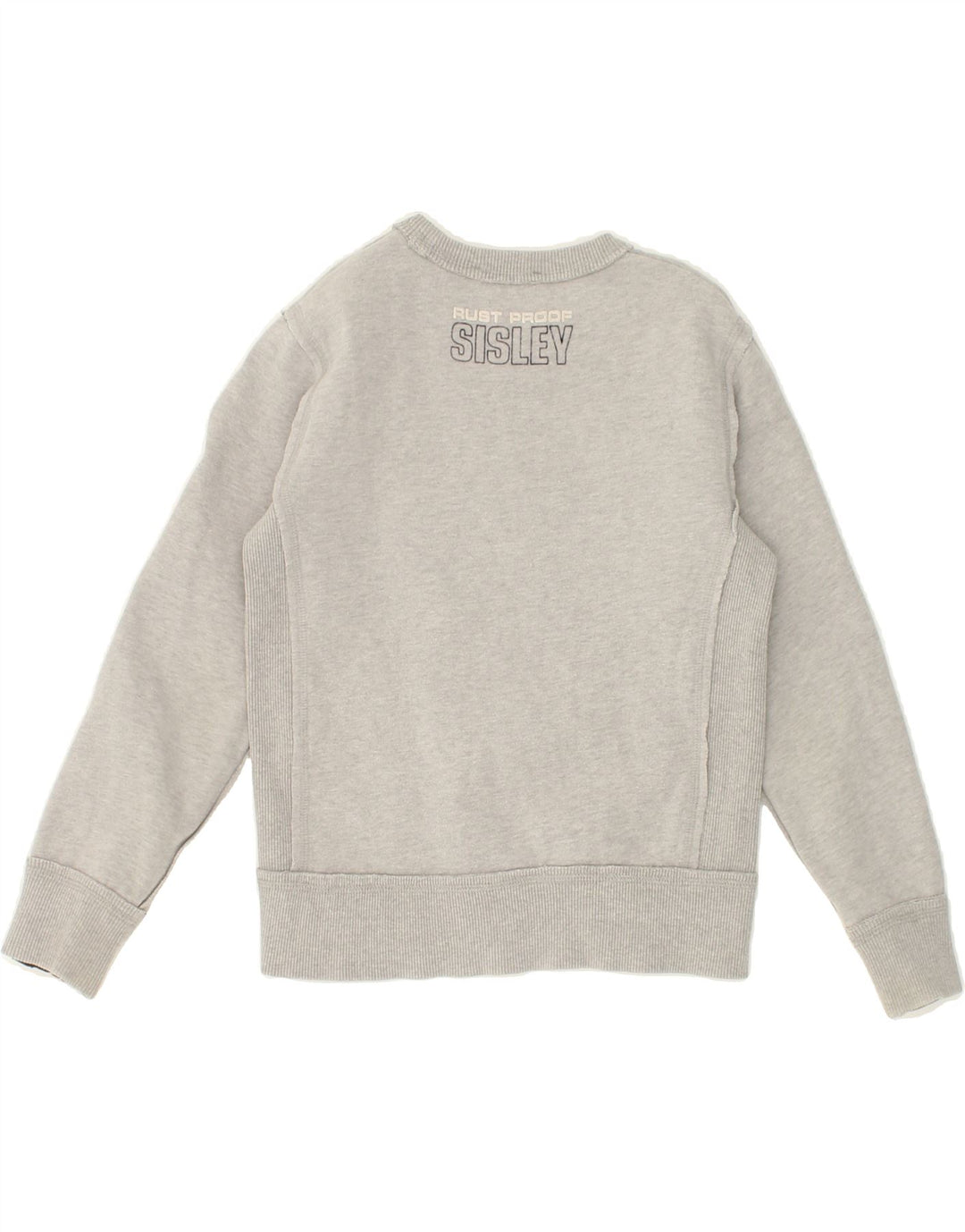 SISLEY Boys Graphic Sweatshirt Jumper 7-8 Years Medium Grey Cotton Vintage Sisley and Second-Hand Sisley from Messina Hembry 