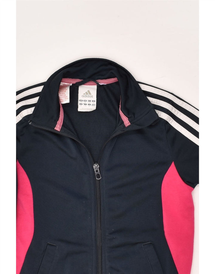 ADIDAS Girls Tracksuit Top Jacket 7-8 Years Navy Blue Colourblock | Vintage Adidas | Thrift | Second-Hand Adidas | Used Clothing | Messina Hembry 