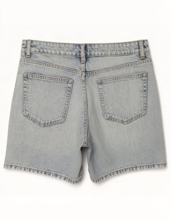 Zara Damen Jeansshorts mit hoher Taille, lockere Passform, EU 36, XS, W26, blaue Baumwolle