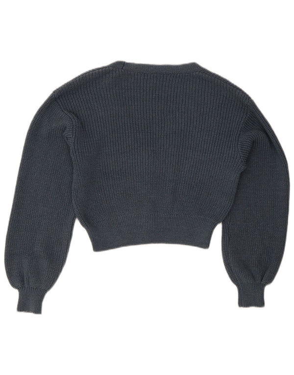 Zara Womens Crop Cardigan Sweater UK 10 Small Navy Blue Cotton