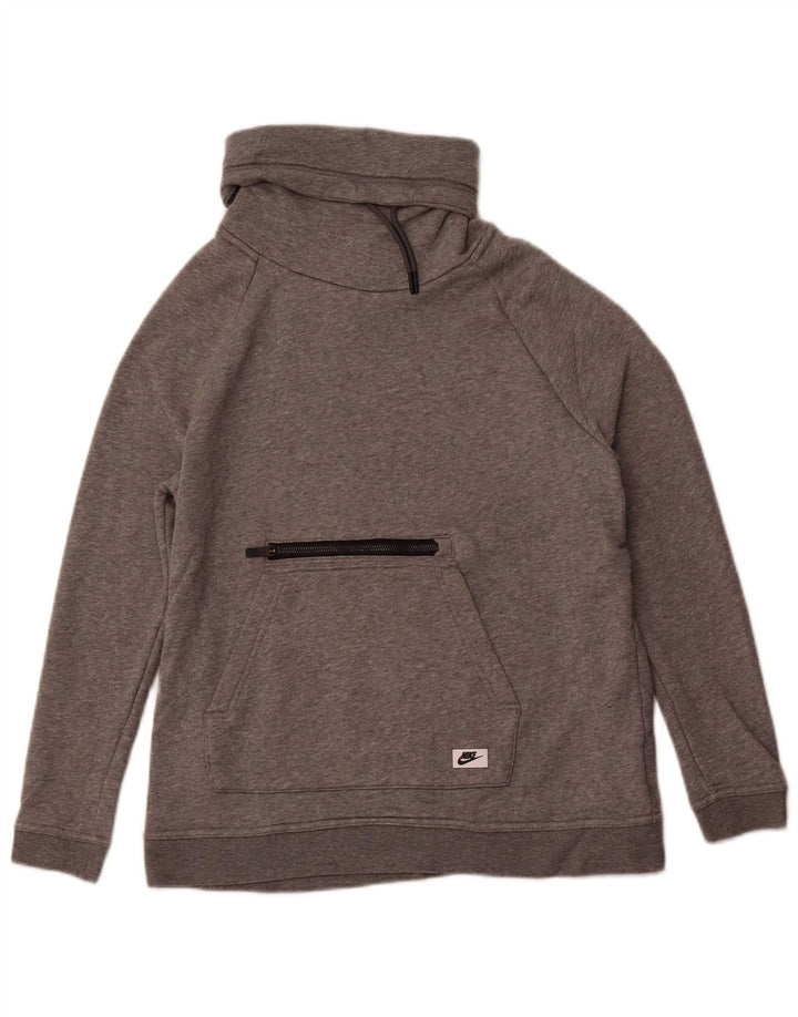 Felpa da donna NIKE con collo alto, maglione UK 14, cotone screziato grigio medio