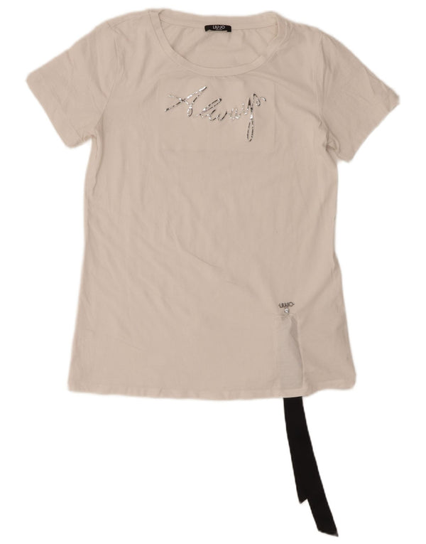 T-shirt grafica da donna Liu Jo Top UK 10 piccola in cotone bianco