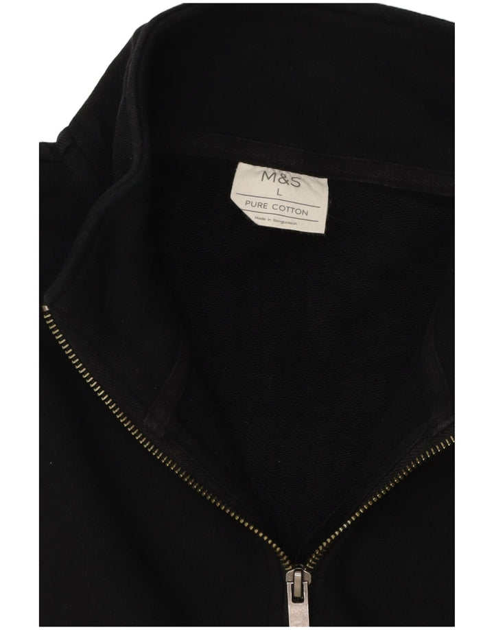 Marks & Spencer Mens 1/4 Zip Sweatshirt Jumper Large Black Cotton