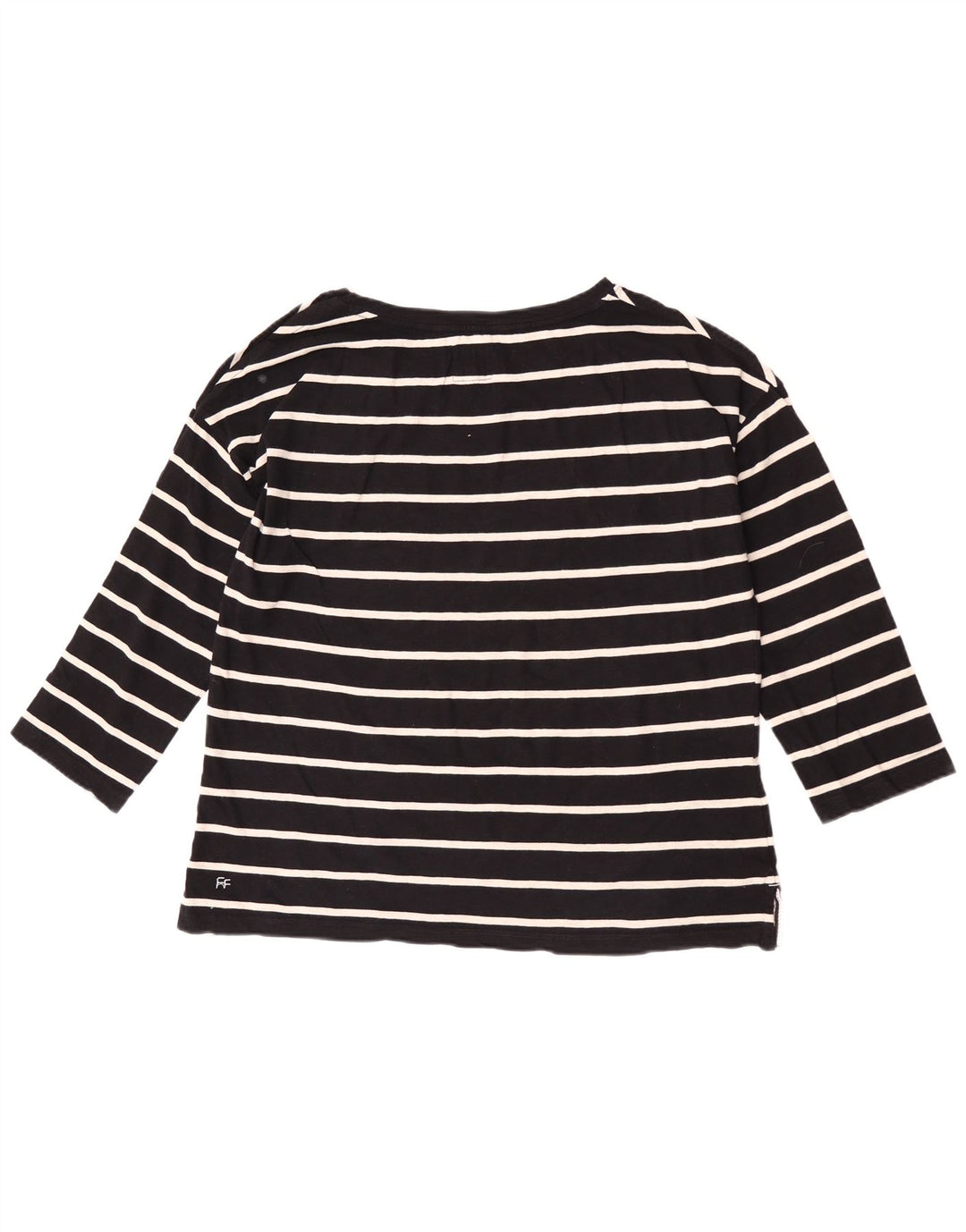 Fat Face Womens Top 3/4 Sleeve UK 12 Medium Black Striped Cotton