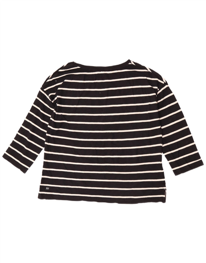 Fat Face Womens Top 3/4 Sleeve UK 12 Medium Black Striped Cotton