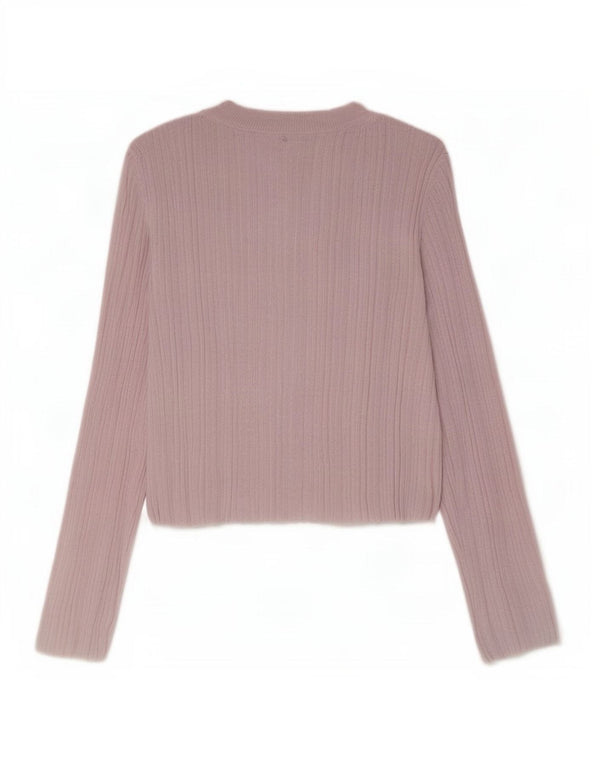 Zara Damen Crop Top Langarm UK 12 Mittelrosa Viskose