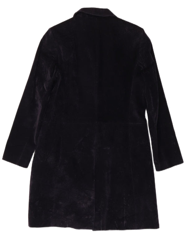 Stefanel Damen Samtmantel UK 10 Small Marineblau Baumwolle