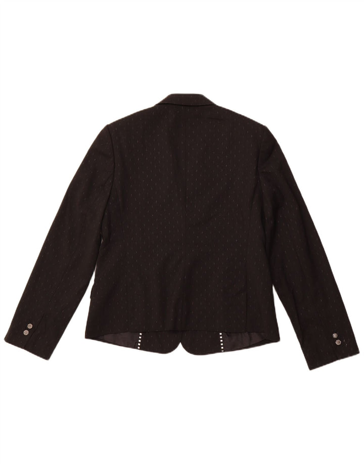 TED BAKER Womens 1 Button Blazer Jacket Size 4 Large Black Spotted