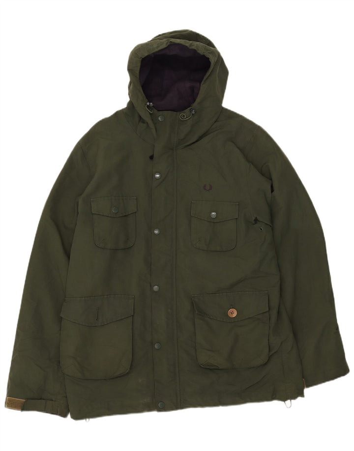 Fred Perry Herre Hooded Windbreaker Jacket UK 38 Medium Green Nylon