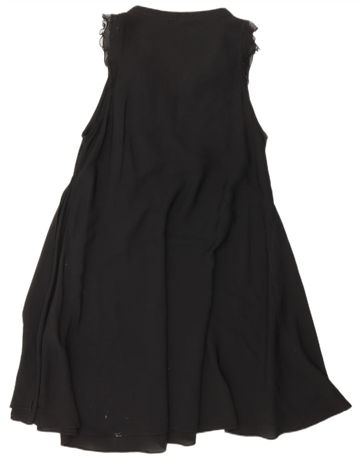 ZARA Dame Flæse Front A-Line Kjole UK 18 XL Sort Polyester