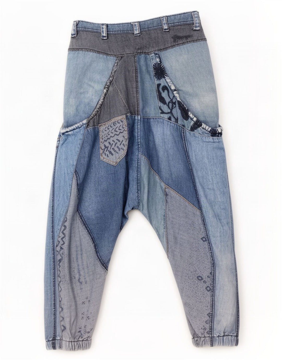 Desigual Womens Harem Drop Crotch Jeans W30 L13 Blue Patchwork Cotton