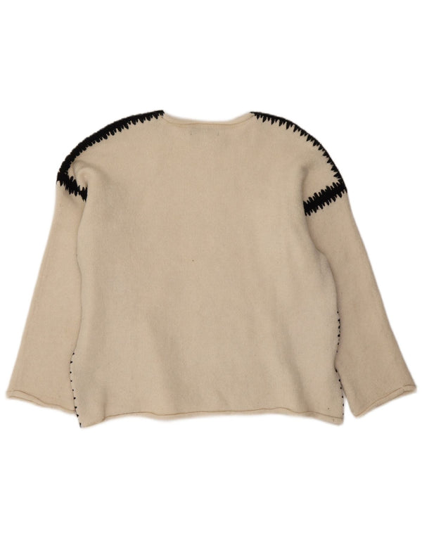Zara Damen-Pullover mit U-Boot-Ausschnitt, UK 14, Mittelweiß, Farbblock